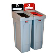 Rubbermaid Dubbel Recyclingstation NL Gesloten (Zwart) / Flessen (Rood) 