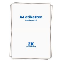 A4 etiketten 2/vel, 210 x 148 mm.